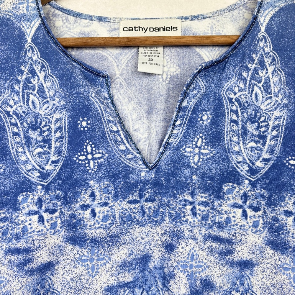 Cathy Daniels Tunic Womens 2X Paisley Split Neck Boho - Picture 3 of 9